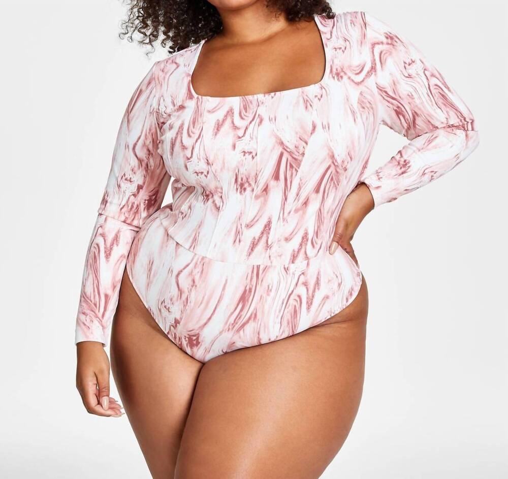 NEW JENNI BY JENNIFER MOORE long-sleeve bodysuit in marble - rose